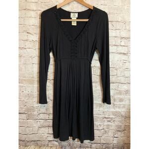 Vintage Ice Dress Womens 10 Black LBD Beaded Pleated Long Sleeve Stretch Tie